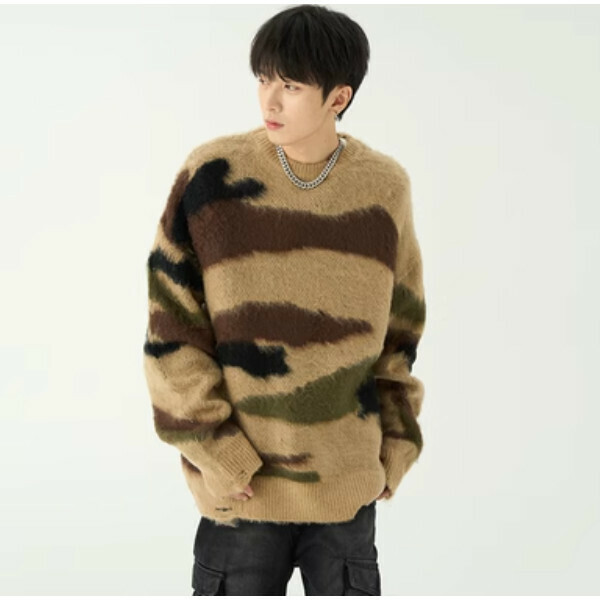 Popular camouflage Aabi style loose furry sweater [khaki S-XL sizes, please confirm the delivery size with customer service after placing the order]