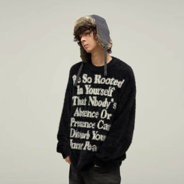 Popular lazy style round neck sweater for couples [black and ask customer service for sweater washing instructions for sizes S-XL, please confirm the delivery size with customer service after placing the order]