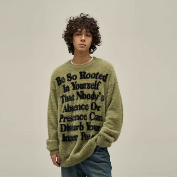 Popular lazy style round neck sweater for couples [grey green and ask customer service for sweater washing instructions for sizes S-XL, please confirm the delivery size with customer service after placing the order]