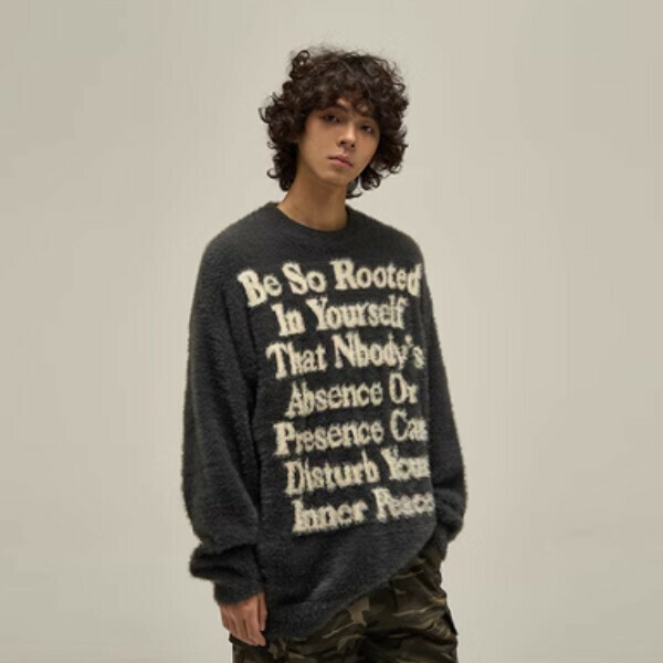 Popular lazy style round neck sweater for couples [Dark gray and ask customer service for sweater washing instructions for sizes S-XL, please confirm the delivery size with customer service after placing the order]