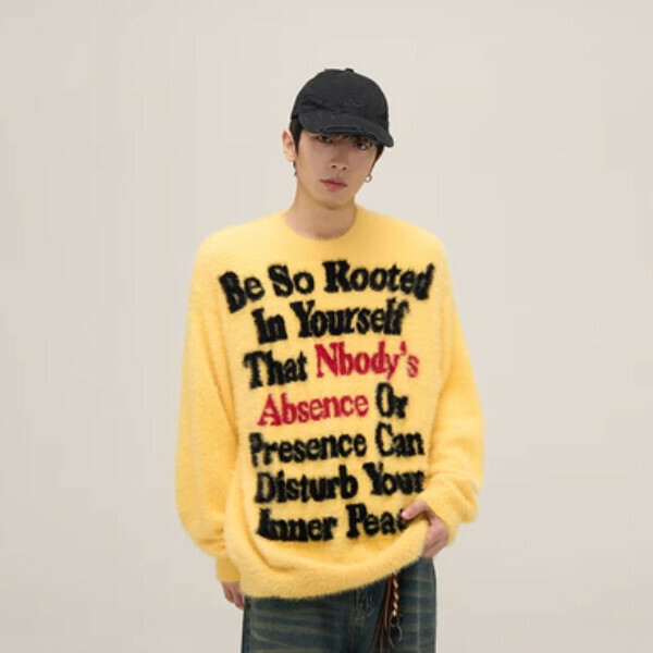 Popular lazy style round neck sweater for couples [yellow color and ask customer service for sweater washing instructions for S-XL sizes, please confirm the delivery size with customer service after placing the order]