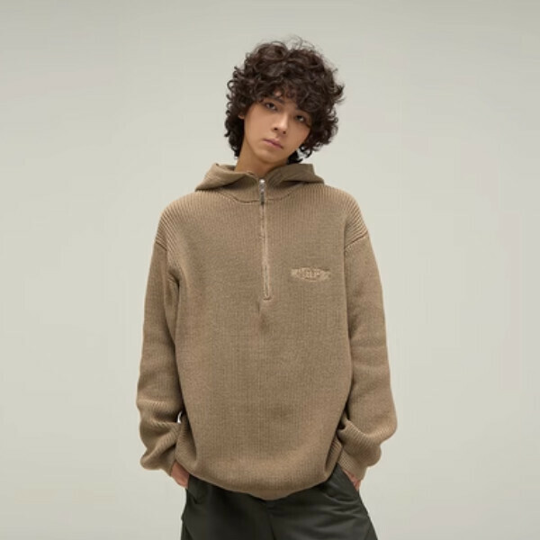 Popular half-zip hooded sweater [light brown M-XL sizes, please confirm the delivery size with customer service after placing the order]