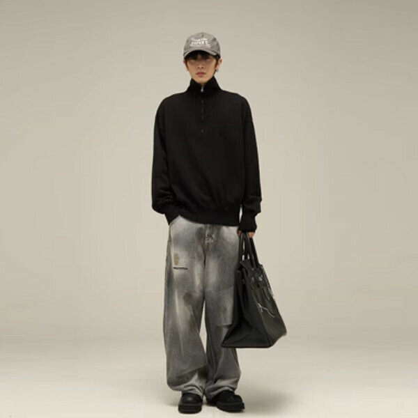 Popular retro half-zip sweater [Black M-XL sizes, confirm delivery size with customer service after placing order]