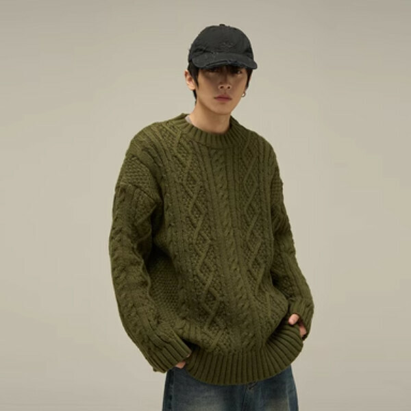 Popular college-style retro crew neck sweater [green size M-2XL, please confirm the delivery size with customer service after placing the order]