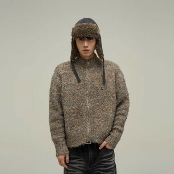 Popular retro cardigan zipper sweater jacket [gray XL size, confirm the delivery size with customer service after placing the order]