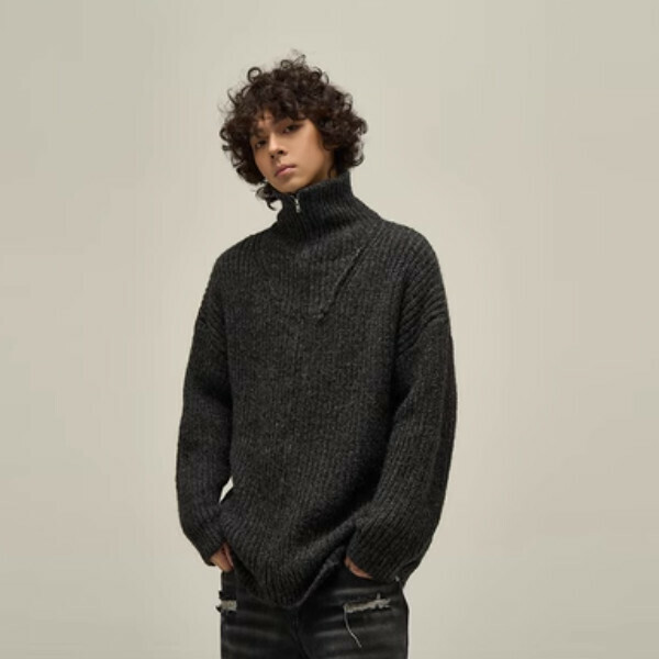 Popular turtleneck zipper lapel sweater [Black M-XL sizes, please confirm the delivery size with customer service after placing the order]