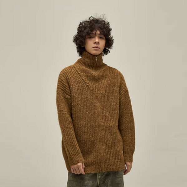 Popular turtleneck zipper lapel sweater [Camel color M-XL, please confirm the delivery size with customer service after placing the order]