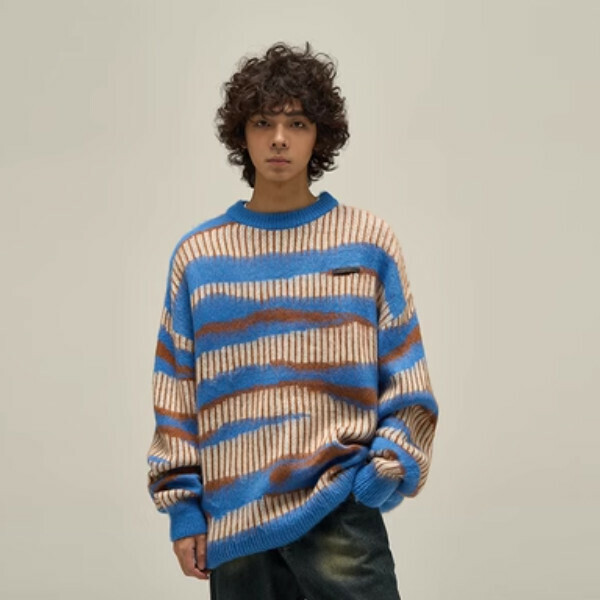 Popular retro mohair striped sweater [Blue M-XL sizes, please confirm the delivery size with customer service after placing the order]