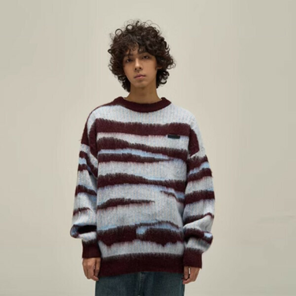 Popular retro mohair striped sweater [Dark brown M-XL sizes, please confirm the delivery size with customer service after placing the order]
