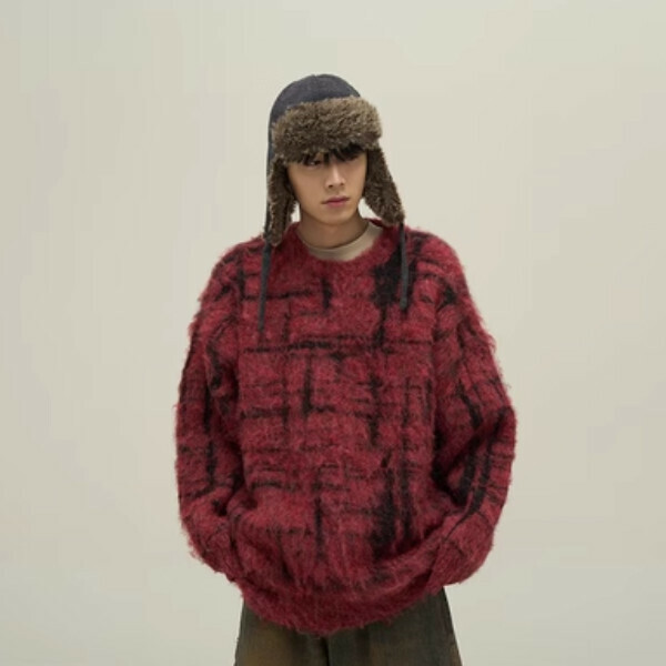 Popular thickened mohair crew neck sweater [Red M-XL sizes, please confirm the delivery size with customer service after placing the order]