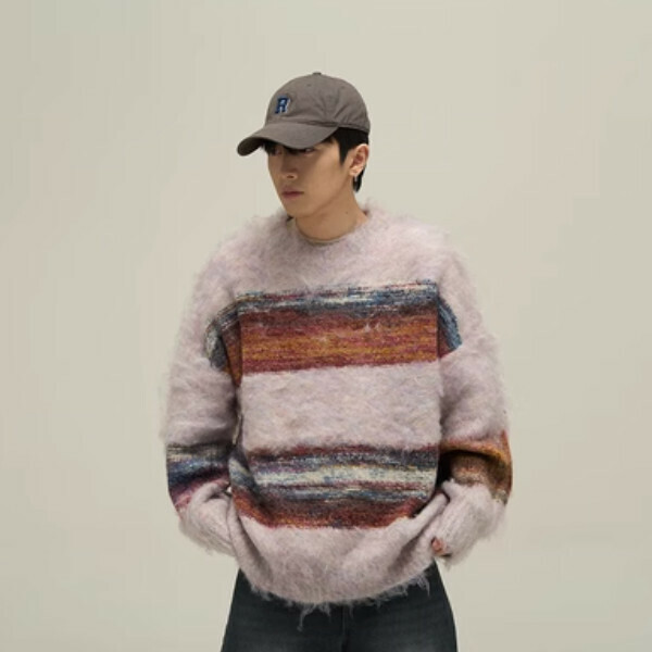Popular mohair crew neck sweater [Red M-XL sizes, please confirm the delivery size with customer service after placing the order]