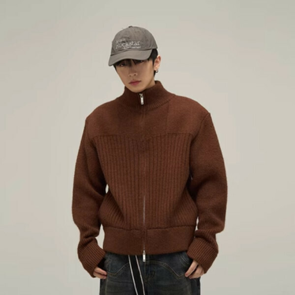 Popular half turtleneck zipper cardigan sweater [brown M-XL sizes, please confirm the delivery size with customer service after placing the order]