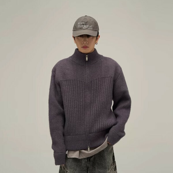 Popular half turtleneck zipper cardigan sweater [Gray M-XL sizes, please confirm the delivery size with customer service after placing the order]
