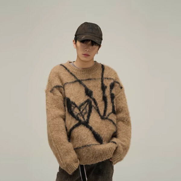 Popular retro couple's super thick round neck sweater [khaki M-XL sizes, please confirm the delivery size with customer service after placing the order]