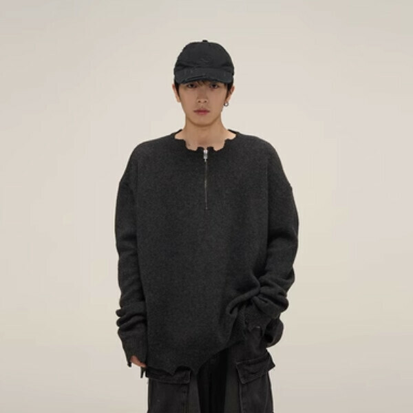 Popular wasteland-style half-zip sweater [black M-XL sizes, please confirm the delivery size with customer service after placing the order]