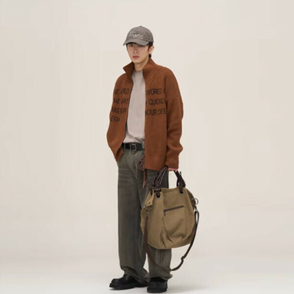 Popular slogan zipper sweater and sweater jacket [Coffee color M-2XL, please confirm the delivery size with customer service after placing the order]