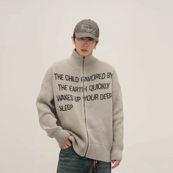 Popular slogan zipper sweater and sweater jacket [gray size M-2XL, please confirm the delivery size with customer service after placing the order]