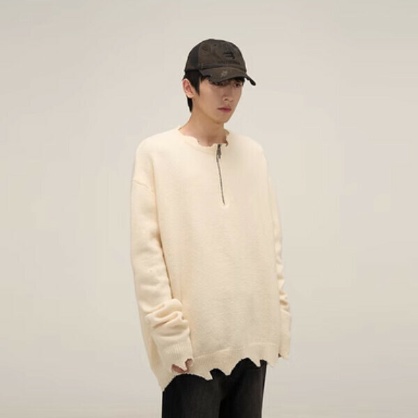 Popular wasteland-style half-zip sweater [Apricot M-XL sizes, please confirm the delivery size with customer service after placing the order]