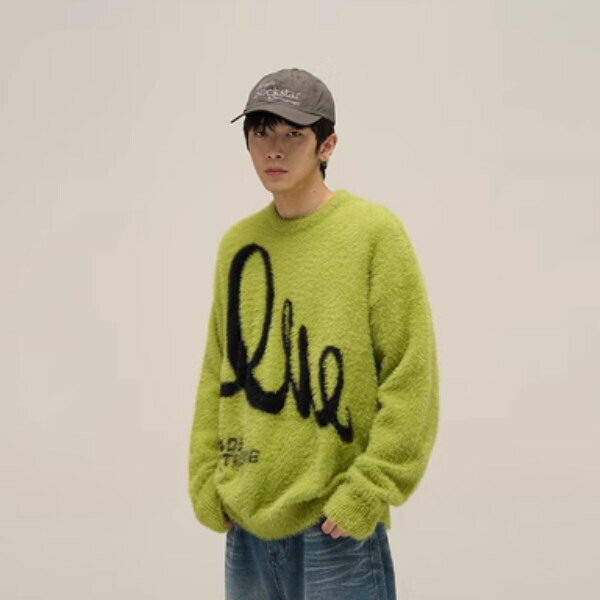 Popular niche long-sleeved sweater with letters [Green S-XL sizes, please confirm the delivery size with customer service after placing the order]