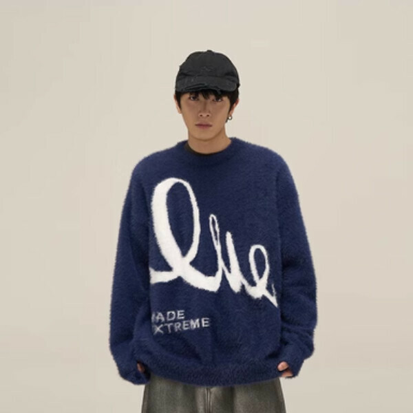 Popular niche long-sleeved sweater with letters [Blue S-XL sizes, please confirm the delivery size with customer service after placing the order]