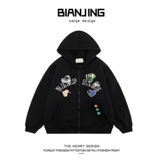 New zipper cardigan sweatshirt [black] (size: S-3XL) (please contact customer service to confirm the delivery size after placing the order)