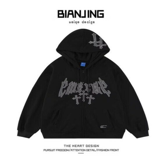 New cardigan hooded sweatshirt [black] (size: S-3XL) (please contact customer service to confirm the delivery size after placing the order)
