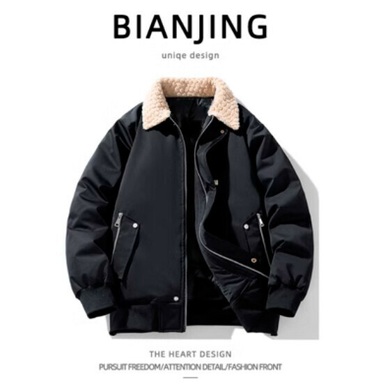 New style lapel sherpa cotton jacket [black] (size: S-2XL) (please contact customer service to confirm the delivery size after placing the order)