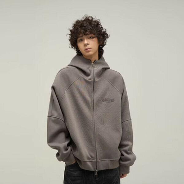 New cardigan heavy stiff retro hooded zipper sweatshirt [Dark gray M-2XL size, confirm the delivery size with customer service after placing the order]