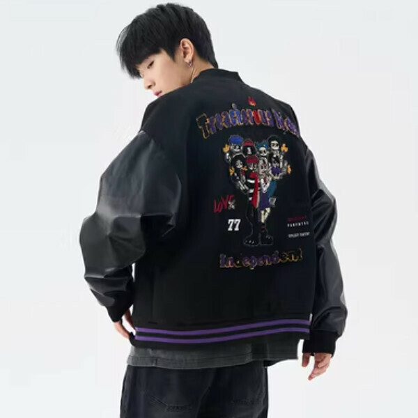 New high street hip-hop style baseball cotton jacket [black quilted style M-2XL, please confirm the delivery size with customer service after placing the order]