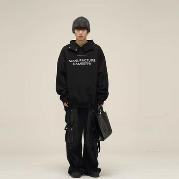 Hot selling letter embroidered hooded sweatshirt [Black M-XL sizes, please confirm the delivery size with customer service after placing the order]