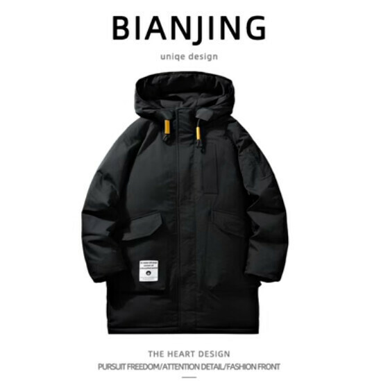 Hot selling hooded mid-length cotton jacket [black] (size: S-2XL) (please contact customer service to confirm the delivery size after placing the order)