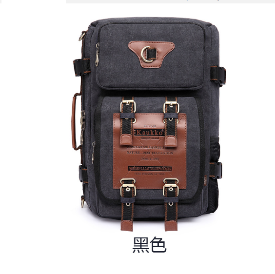 Hot Recommended Retro Men's Outdoor Sports Canvas Backpack Handbag [Black]