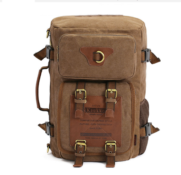 Hot Recommended Retro Men's Outdoor Sports Canvas Backpack Handbag [Dark Khaki]
