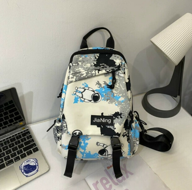 Popular crossbody bag men's trendy canvas chest bag (blue without pendant)