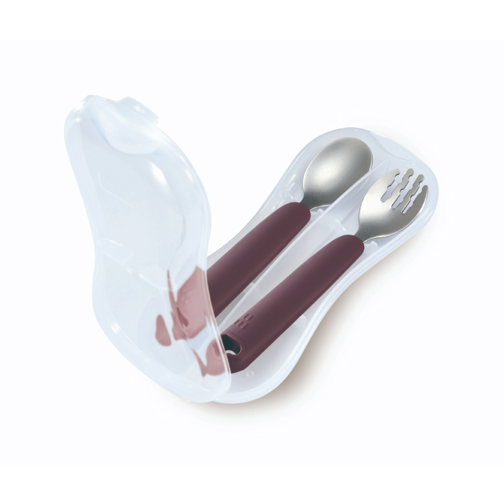 KUKU PLUS 寶寶矽膠不鏽鋼餐具組 - 丁香紫