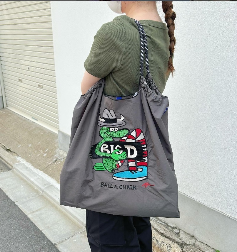 Ball＆Chain 刺繡環保購物袋 L號 - 灰 (31410461)