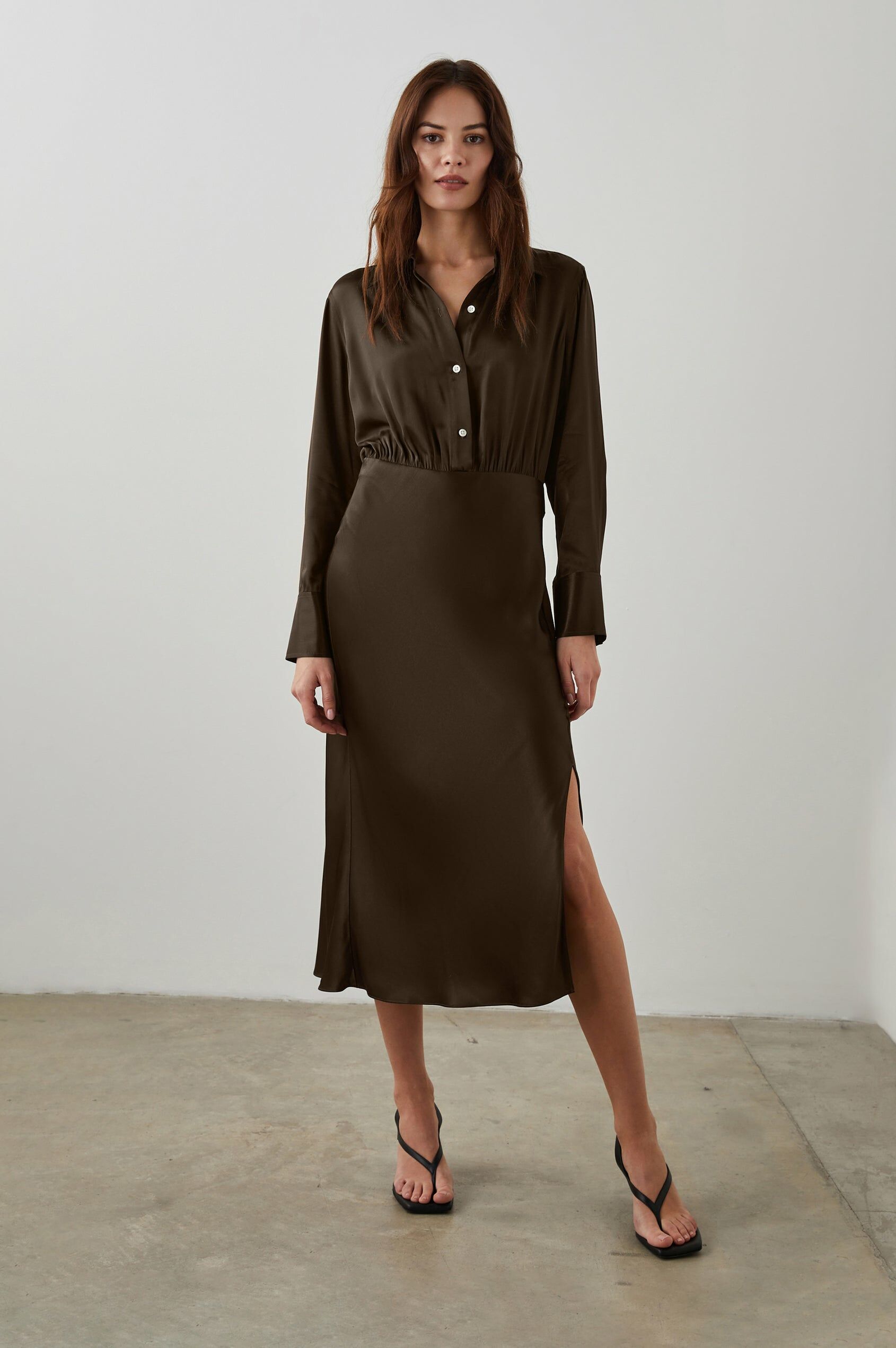 Kathleen Dress 棕色絲綢感洋裝
