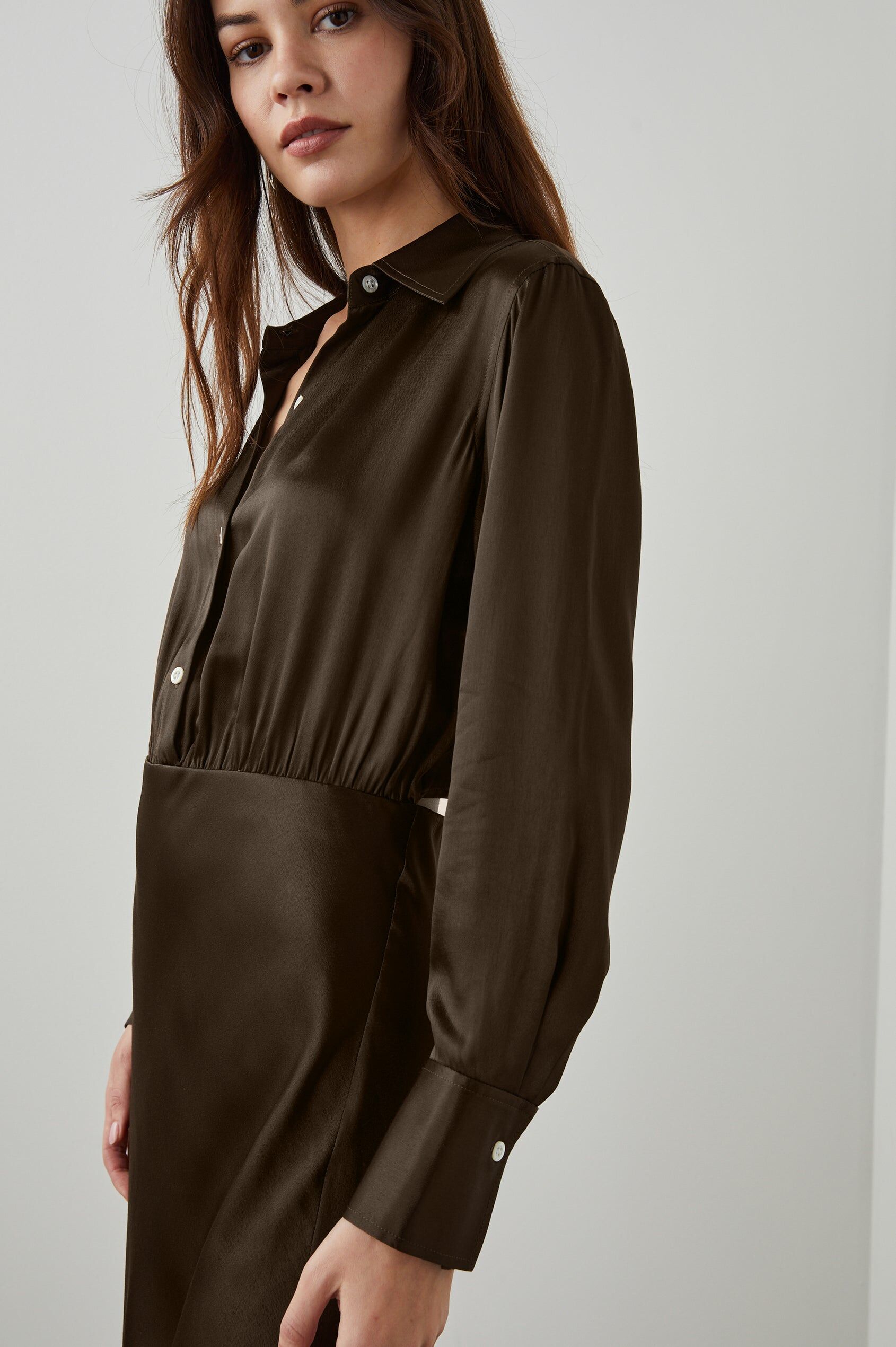 Kathleen Dress 棕色絲綢感洋裝