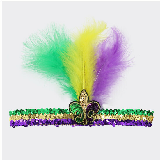 Makeup Party Headband Feather Hair Ornament Headband (Carnival - Golden, Green, Purple Headband)