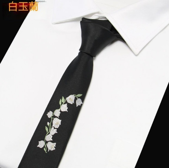 爆款窄款定位繡花領帶（白玉蘭）