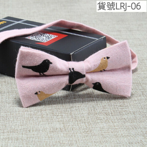 New casual printed cotton and linen bow tie (item number LRJ-06)