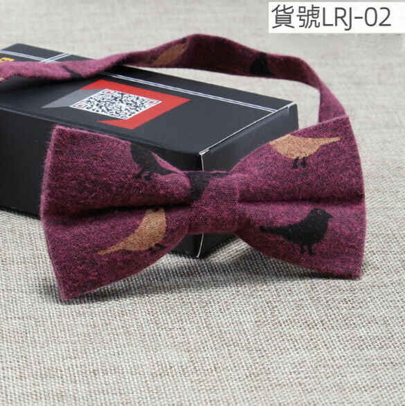 New casual printed cotton and linen bow tie (item number LRJ-02)