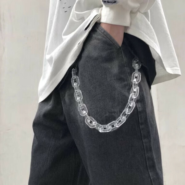 新款ins高街嘻哈褲鏈朋克塑料腰鏈配飾【透明43cm，下單後與客服確認發貨尺碼】   