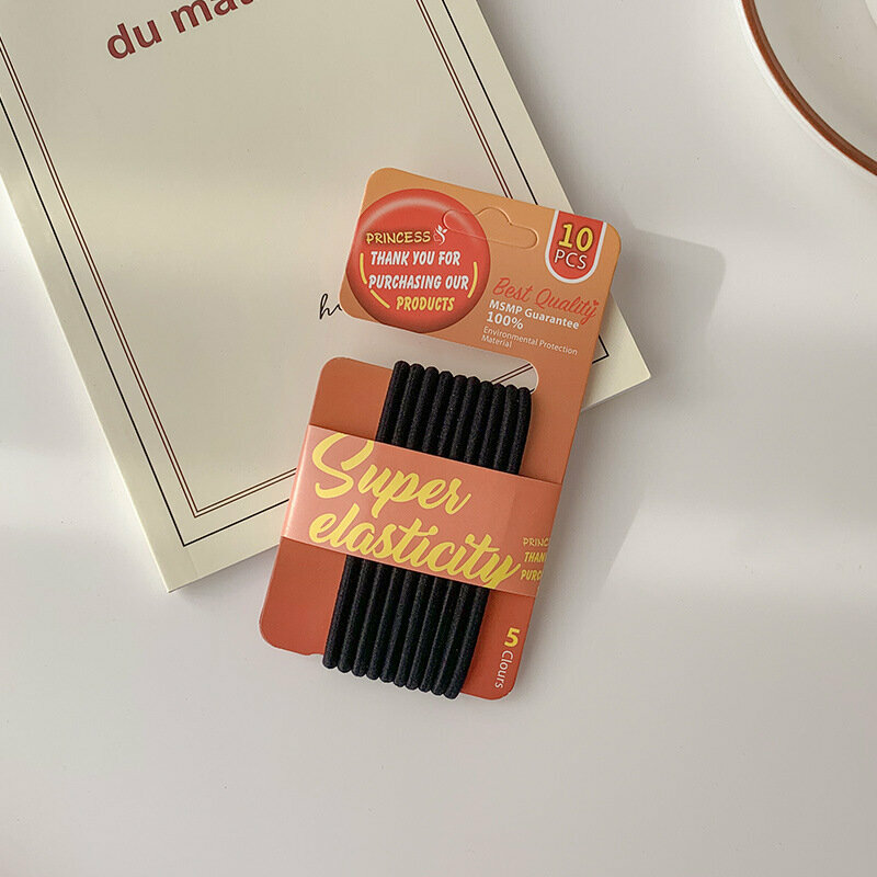 [5# Black 10 Pack Random Cardboard] Korean version of simple rubber band hair rope rubber band