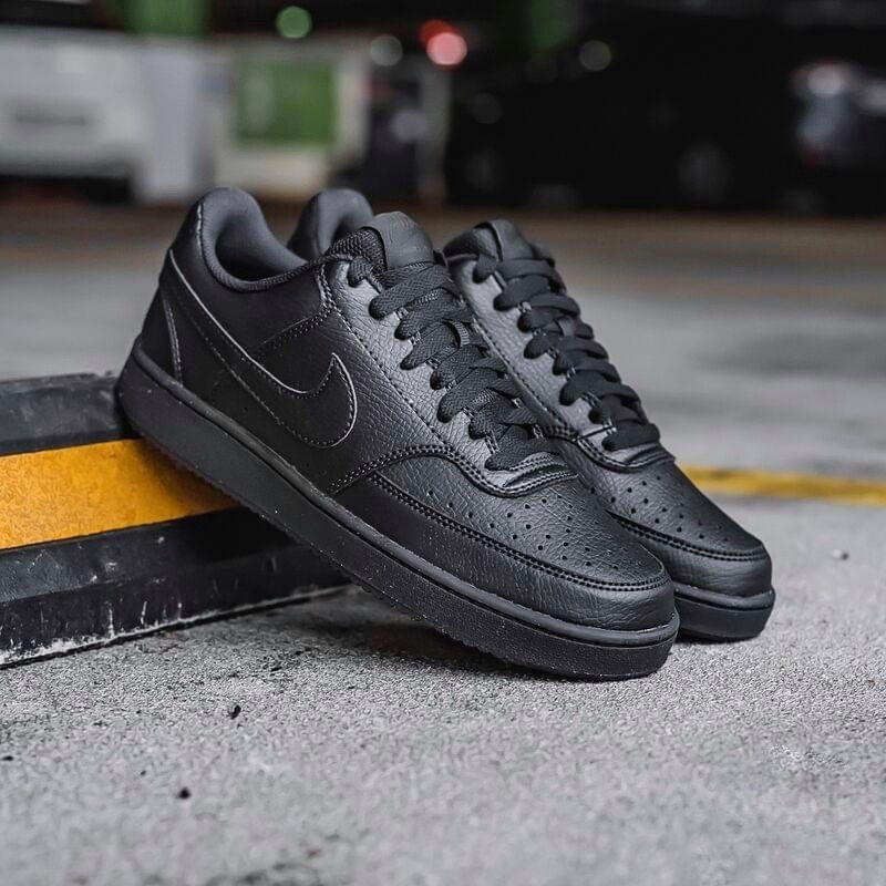 Nike Court Vision Low Next Nature 小Force 皮革 荔枝皮 全黑