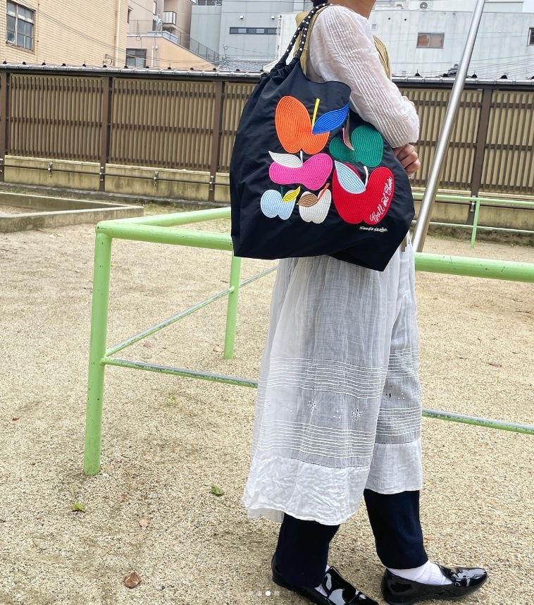 Ball＆Chain 刺繡環保購物袋 L號 - 黑 (32310101)