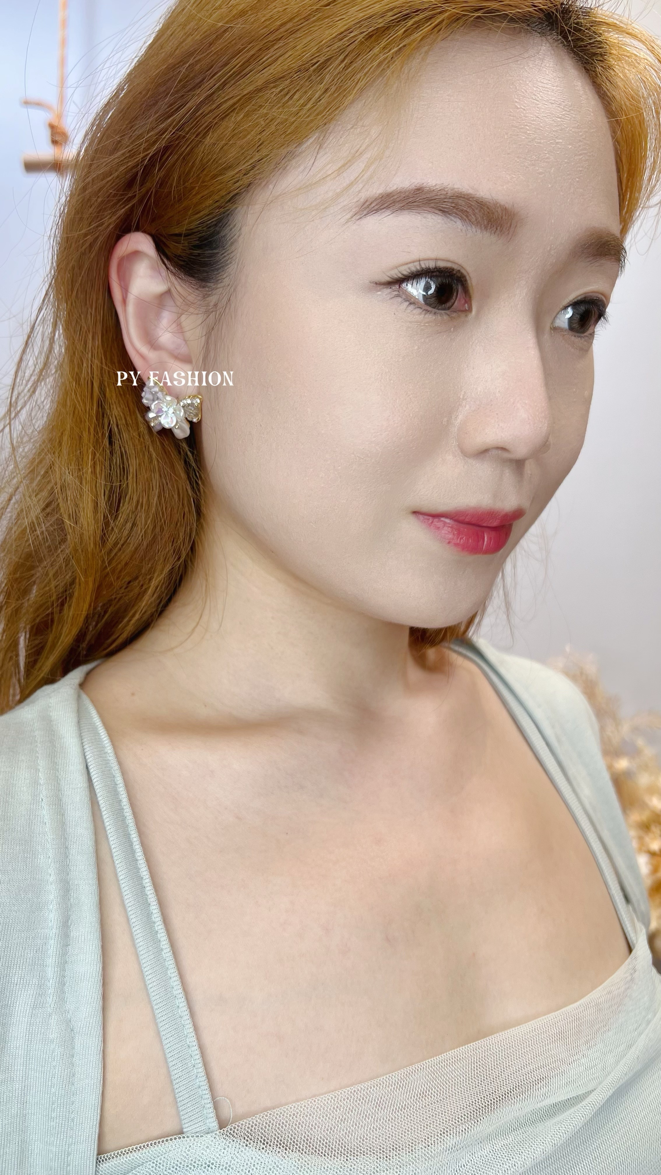 PYA0705 HANDMADE CRYSTAL BOWTIE FLOWER EAR RING