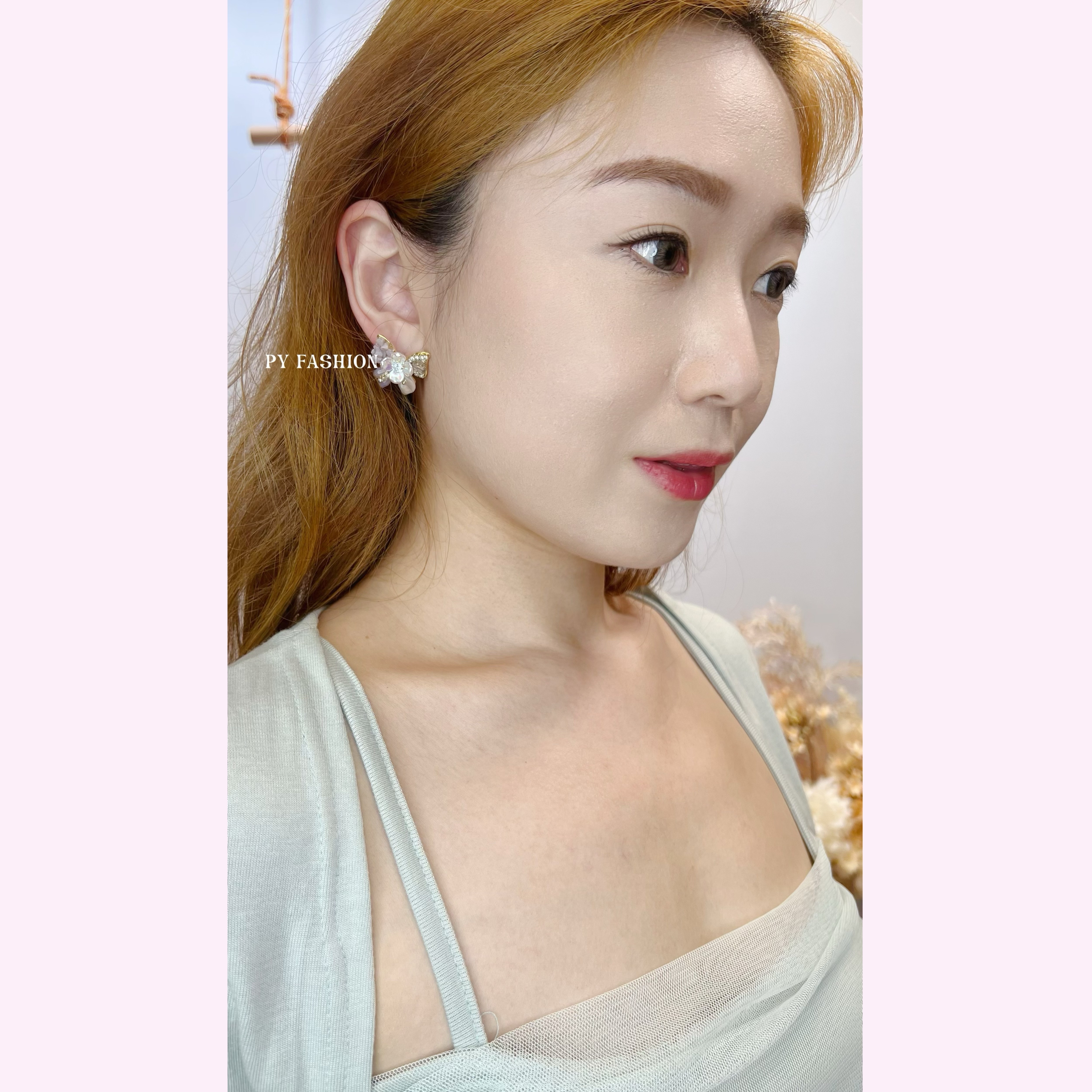 PYA0705 HANDMADE CRYSTAL BOWTIE FLOWER EAR RING