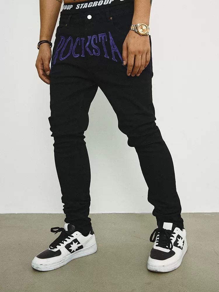ROCKSTA 街頭搖滾龐克風 刺繡字體牛仔褲