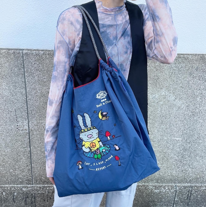 Ball＆Chain 刺繡環保購物袋 L號 - 藍 (32210232)